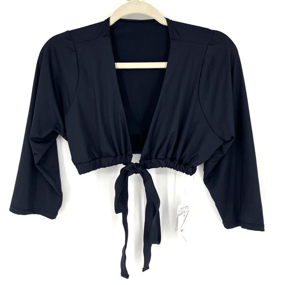 Good American Sexy Boost 3/4 Sleeve Tie Front Bikini Top Black Size 2XL - Picture 6 of 6